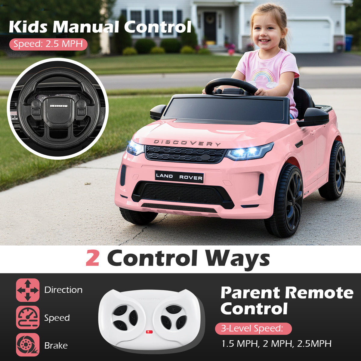 Licensed Land Rover Kids Ride on Car 12V Battery Powered Kids Electric Car-Pink