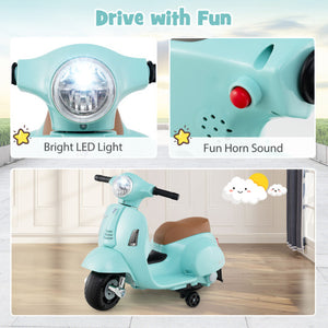 Kids Ride on Motorcycle Licensed Vespa with LED Headlight and Horn Sound-Green