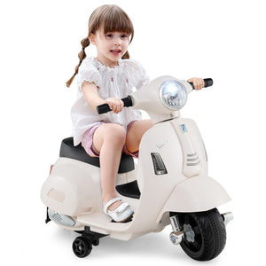 Kids Ride on Motorcycle Licensed Vespa with LED Headlight and Horn Sound-White