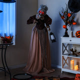 Life-Size Halloween Animatronic Moving and Talking Old Lady Hag Prop