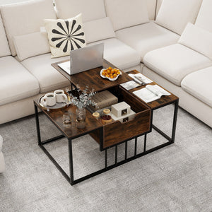 Lift Top Coffee Table Modern Center Table with Hidden Storage Compartment-Rusitc Brown