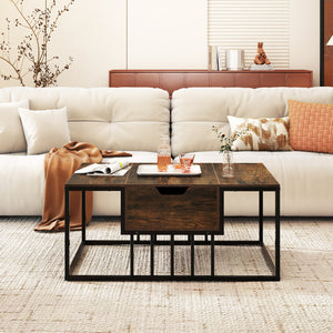 Lift Top Coffee Table Modern Center Table with Hidden Storage Compartment-Rusitc Brown