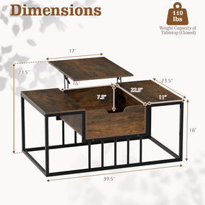 Lift Top Coffee Table Modern Center Table with Hidden Storage Compartment-Rusitc Brown