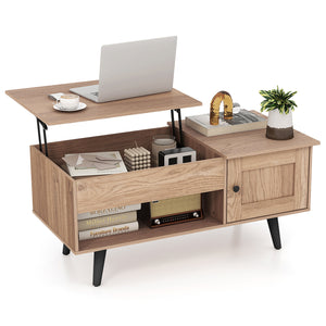 Lift Top Coffee Table with Storage and Hidden Compartment-Natural
