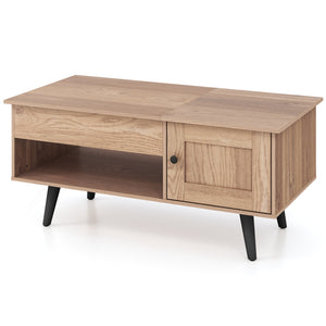 Lift Top Coffee Table with Storage and Hidden Compartment-Natural