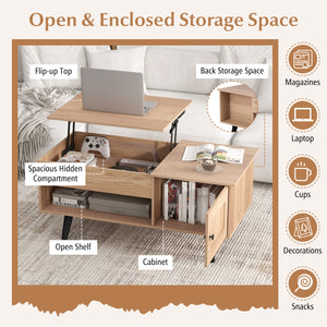 Lift Top Coffee Table with Storage and Hidden Compartment-Natural