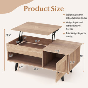 Lift Top Coffee Table with Storage and Hidden Compartment-Natural
