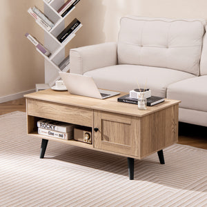 Lift Top Coffee Table with Storage and Hidden Compartment-Natural