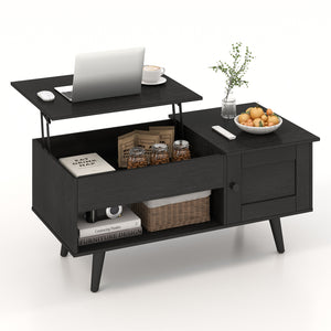 Lift Top Coffee Table with Storage and Hidden Compartment-Black
