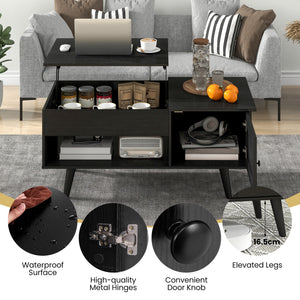 Lift Top Coffee Table with Storage and Hidden Compartment-Black