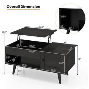 Lift Top Coffee Table with Storage and Hidden Compartment-Black