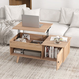 Lift Top Coffee Table with Storage and Hidden Compartment-Natural