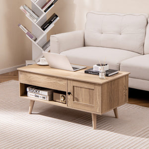 Lift Top Coffee Table with Storage and Hidden Compartment-Natural