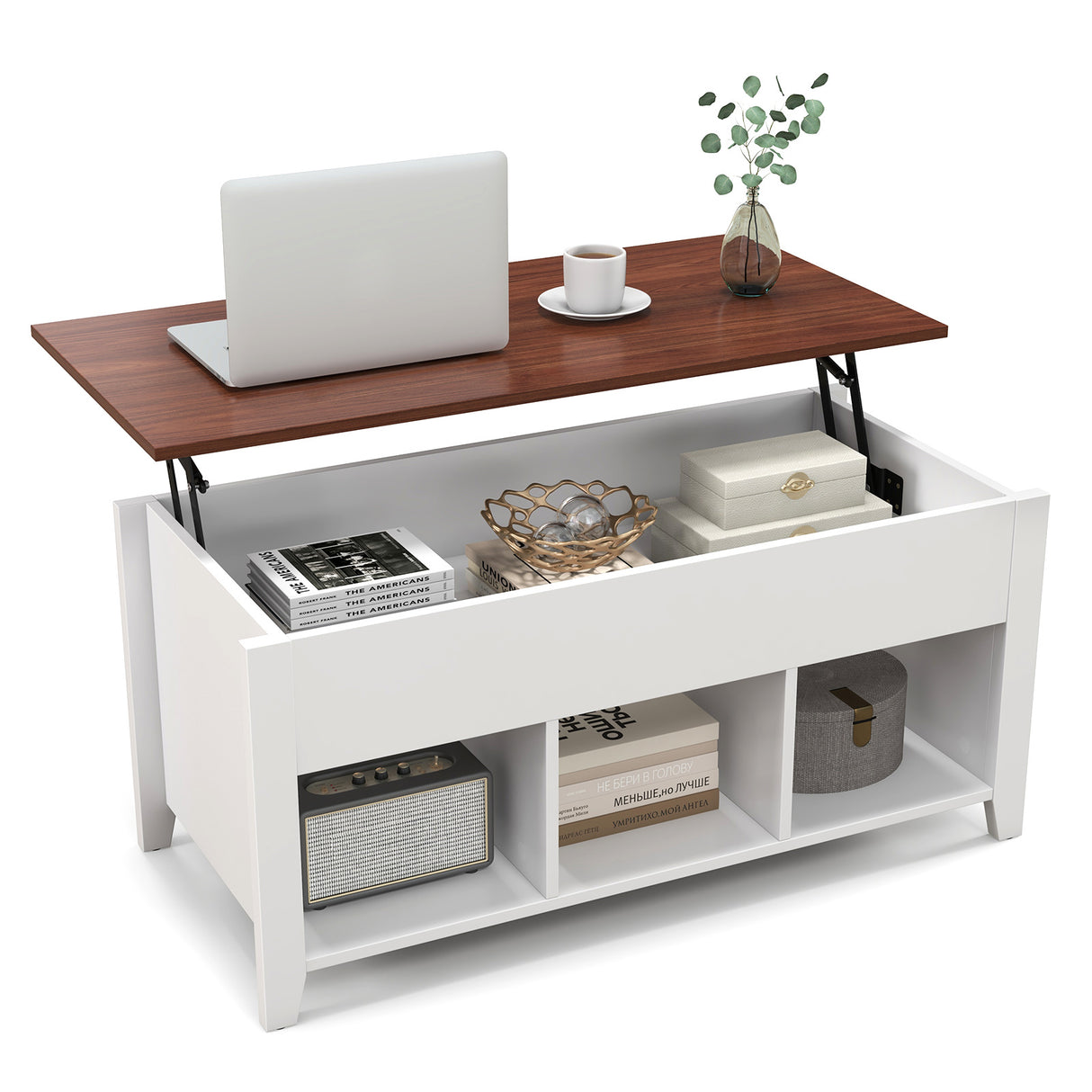 Coffee Table with Hidden Storage Compartment-White