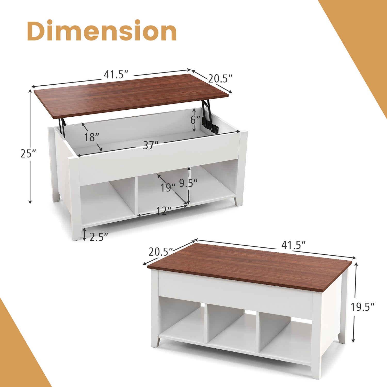 Coffee Table with Hidden Storage Compartment-White