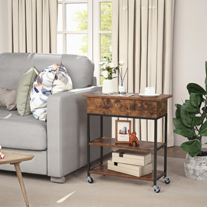 Lift Top End Table with Charging Station and Universal Wheels-Rustic Brown