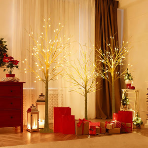 Lighted Birch Tree Set of 3 with 4/5/6 FT Pre-Lit Artificial Christmas Tree for Holiday Party