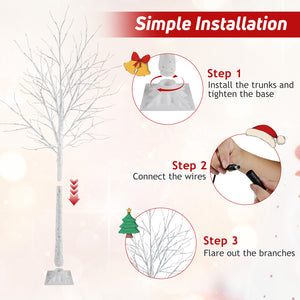Lighted Birch Tree Set of 3 with 4/5/6 FT Pre-Lit Artificial Christmas Tree for Holiday Party