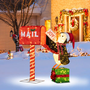 Lighted Christmas Decoration Mailbox and Penguin 3D Pre-Lit Xmas Holiday Decoration