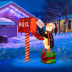 Lighted Christmas Decoration Mailbox and Penguin 3D Pre-Lit Xmas Holiday Decoration