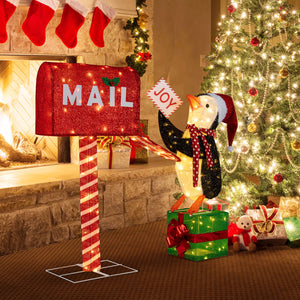 Lighted Christmas Decoration Mailbox and Penguin 3D Pre-Lit Xmas Holiday Decoration