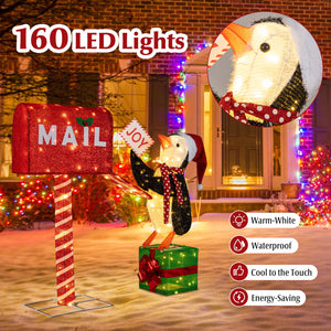 Lighted Christmas Decoration Mailbox and Penguin 3D Pre-Lit Xmas Holiday Decoration