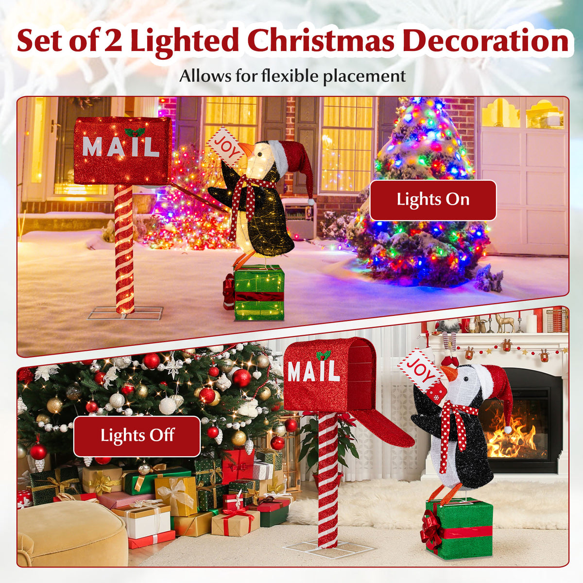 Lighted Christmas Decoration Mailbox and Penguin 3D Pre-Lit Xmas Holiday Decoration