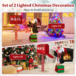 Lighted Christmas Decoration Mailbox and Penguin 3D Pre-Lit Xmas Holiday Decoration