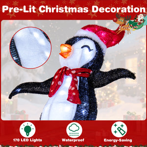 Lighted Christmas Decoration Penguins 3D Pre-Lit Penguins Slide with 170 LED Lights