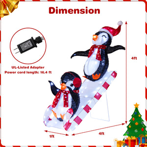 Lighted Christmas Decoration Penguins 3D Pre-Lit Penguins Slide with 170 LED Lights