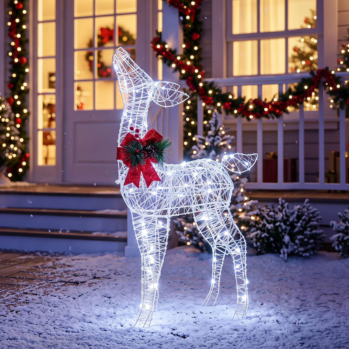 Lighted Christmas Deer Decorations with Cold White LED Lights-White