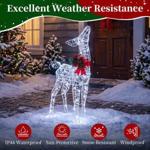Lighted Christmas Deer Decorations with Cold White LED Lights-White
