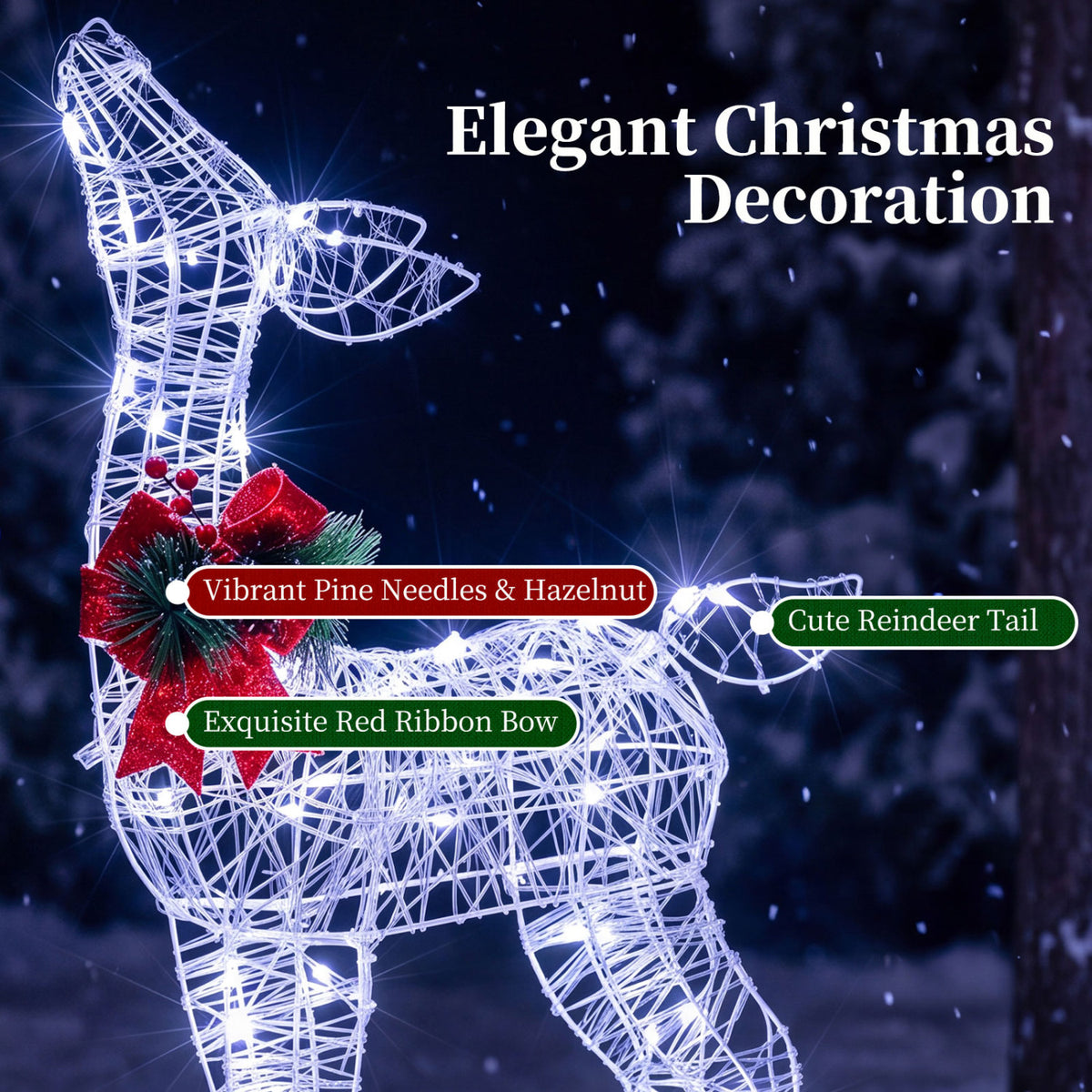 Lighted Christmas Deer Decorations with Cold White LED Lights-White