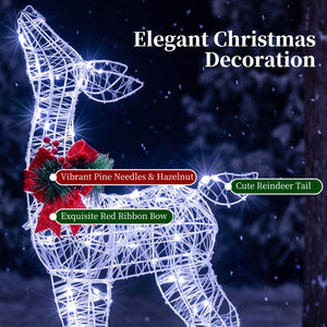 Lighted Christmas Deer Decorations with Cold White LED Lights-White