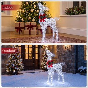 Lighted Christmas Deer Decorations with Cold White LED Lights-White