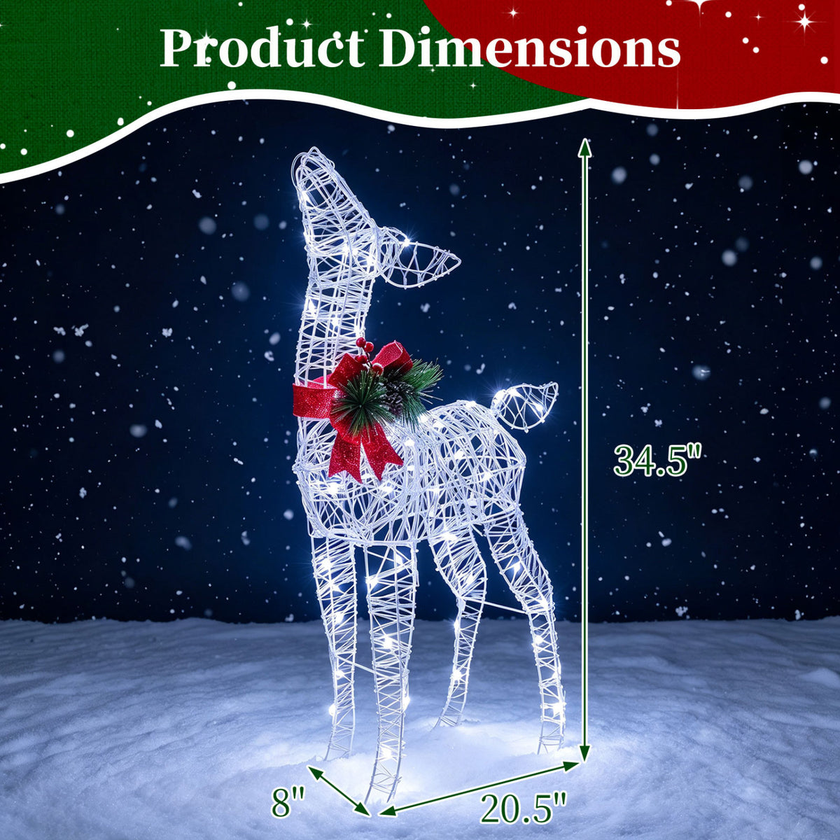 Lighted Christmas Deer Decorations with Cold White LED Lights-White