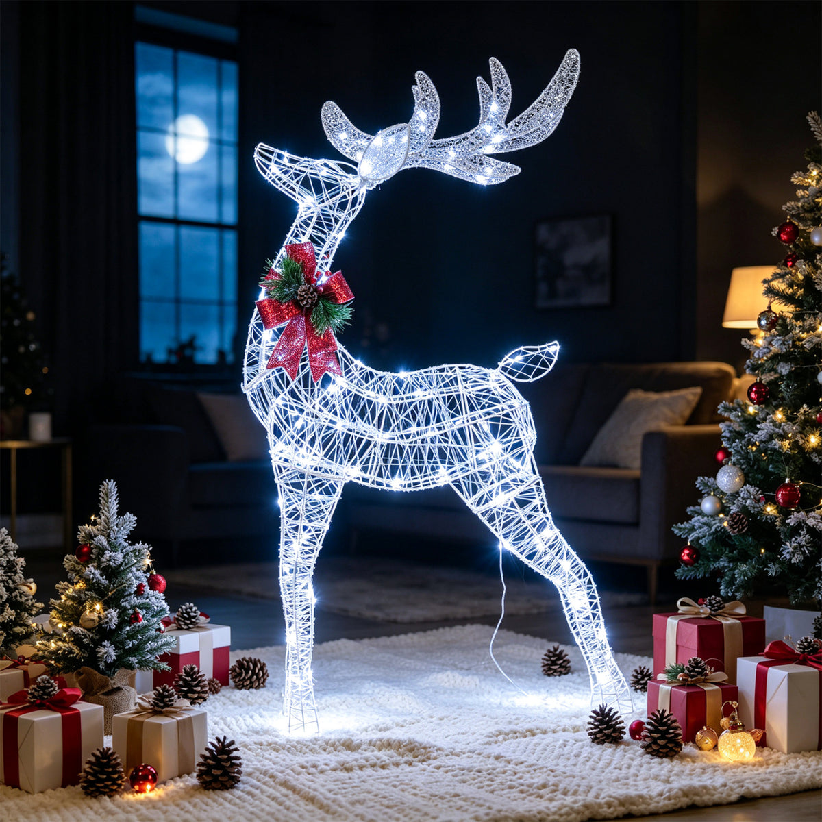 Lighted Christmas Reindeer with Cold LED Lights for Yard-White