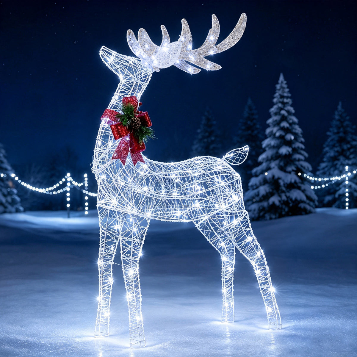 Lighted Christmas Reindeer with Cold LED Lights for Yard-White
