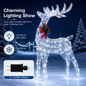 Lighted Christmas Reindeer with Cold LED Lights for Yard-White