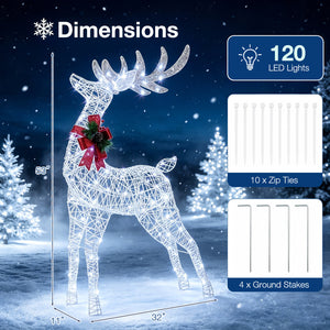 Lighted Christmas Reindeer with Cold LED Lights for Yard-White