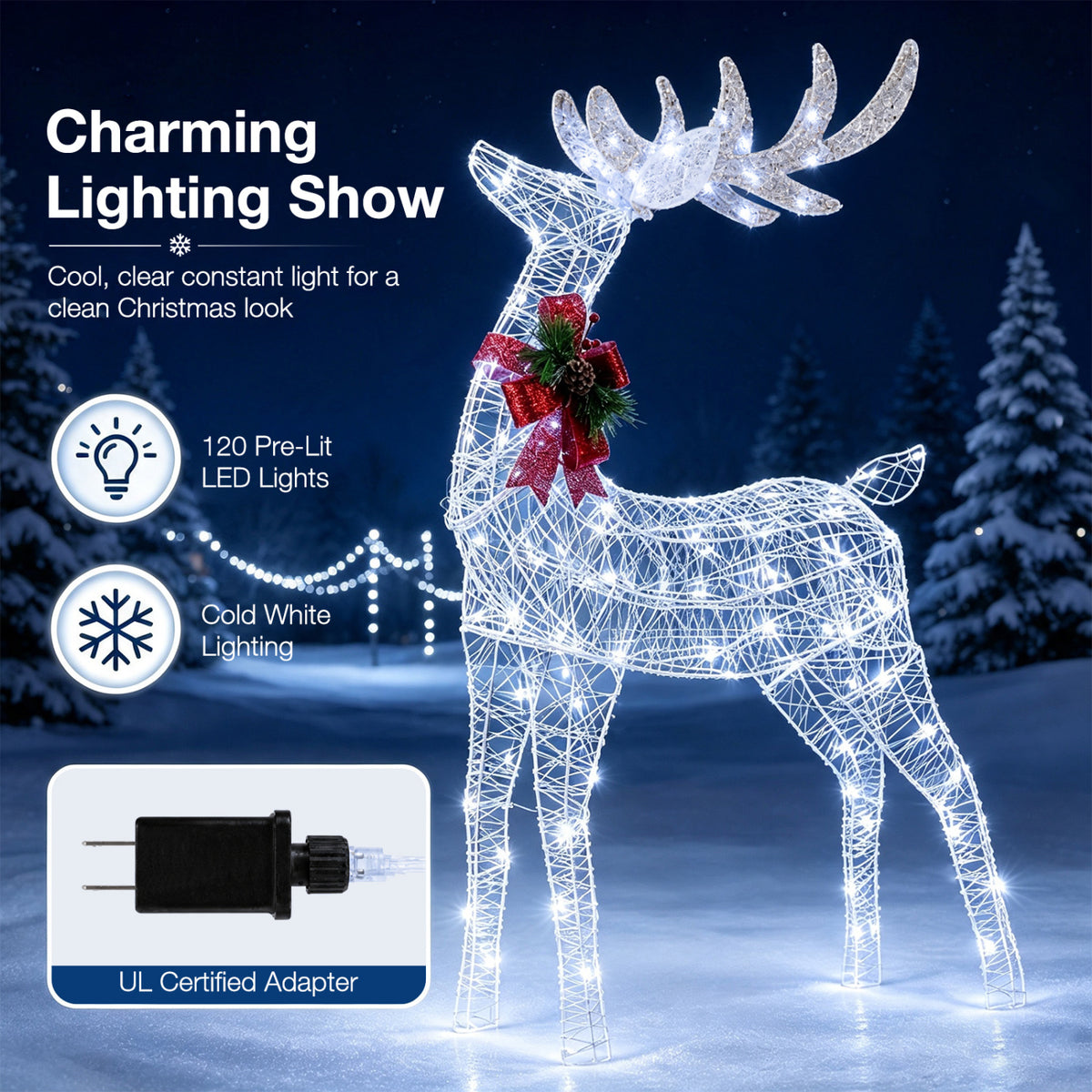 Lighted Christmas Reindeer Decoration with 170 Cold White LED Lights