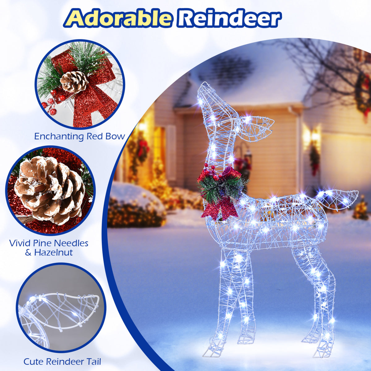 Lighted Christmas Reindeer Decoration with 170 Cold White LED Lights