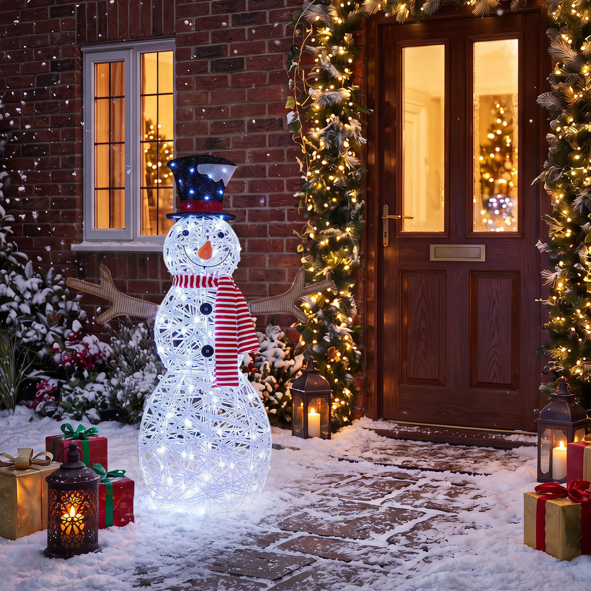 Lighted Snowman Christmas Decoration with Cold White LED Lights-White