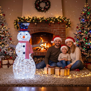 Lighted Snowman Christmas Decoration with Cold White LED Lights-White