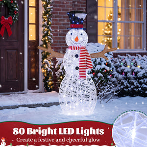 Lighted Snowman Christmas Decoration with Cold White LED Lights-White