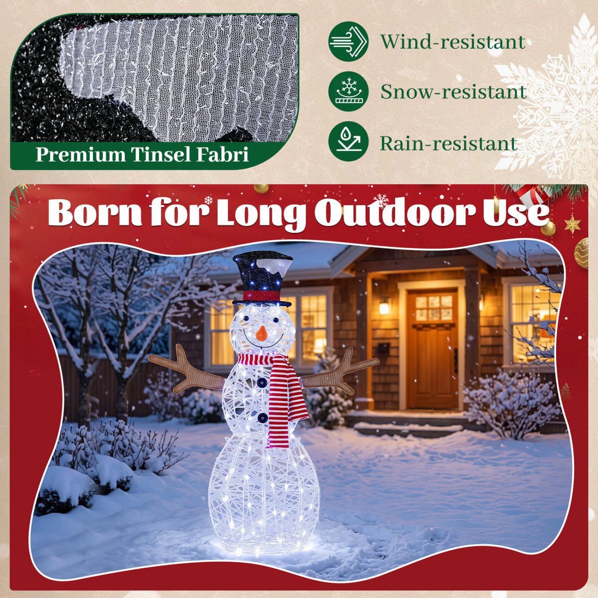 Lighted Snowman Christmas Decoration with Cold White LED Lights-White