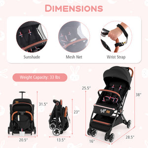 Lightweight Aluminium Frame Baby Stroller with Net-Black