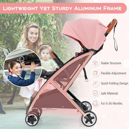 Lightweight Aluminium Frame Baby Stroller with Net-Pink