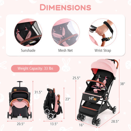 Lightweight Aluminium Frame Baby Stroller with Net-Pink