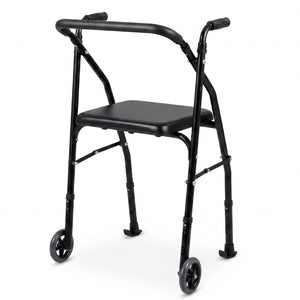Lightweight Aluminum Mobility Walker for Seniors with 2 Wheels 5-Level Adjustable Height and Padded Seat-Black
